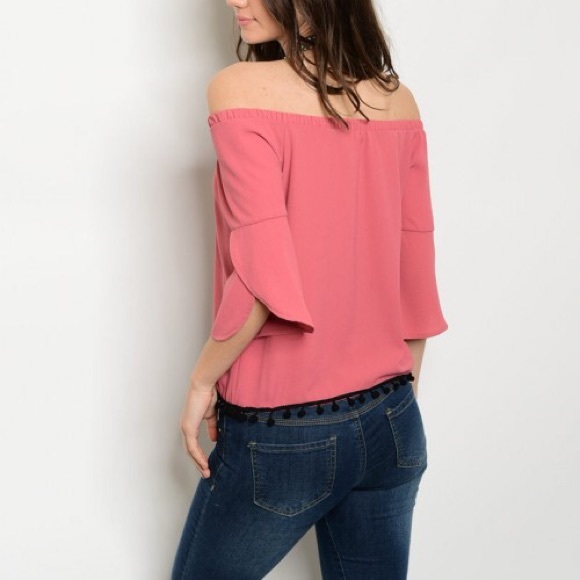 Pink Off-shoulder Fringe Bottom Top - Picture 2 of 5